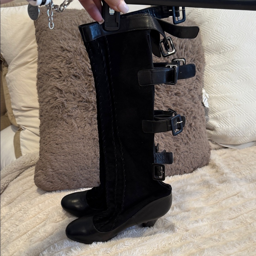 Jill Stuart Black Buckle Heeled Boots